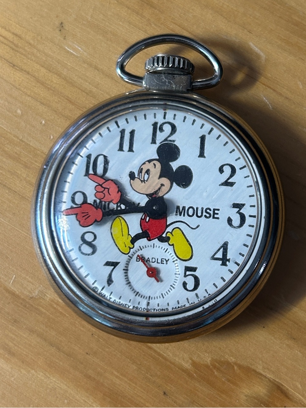Rare working 1970s Vintage Mickey Mouse Pocket Watch by Bradley